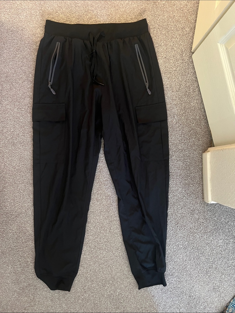 Libian Black Cargo Track Joggers with Zip Pockets
